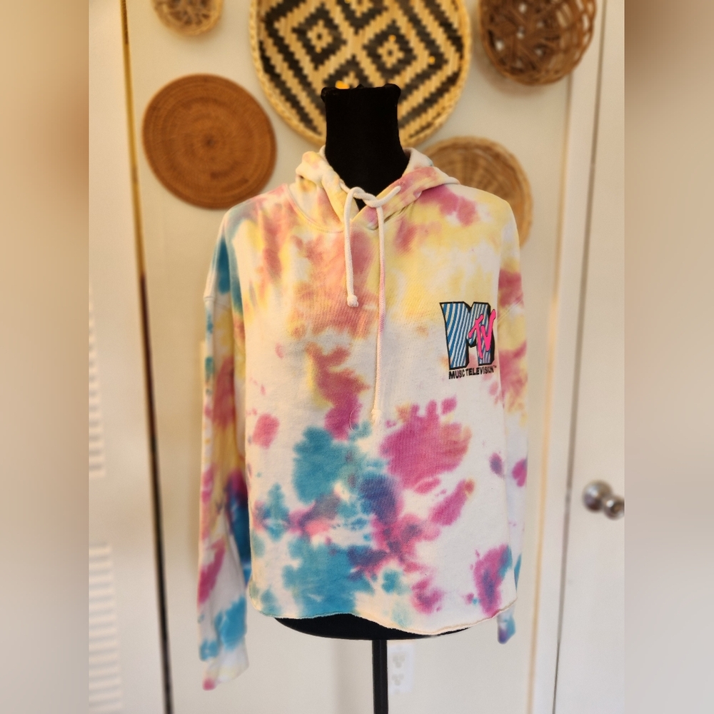 MTV Tie-Dye Hoodie Sweater in Yellow, Pink, Blue - Picture 7 of 13